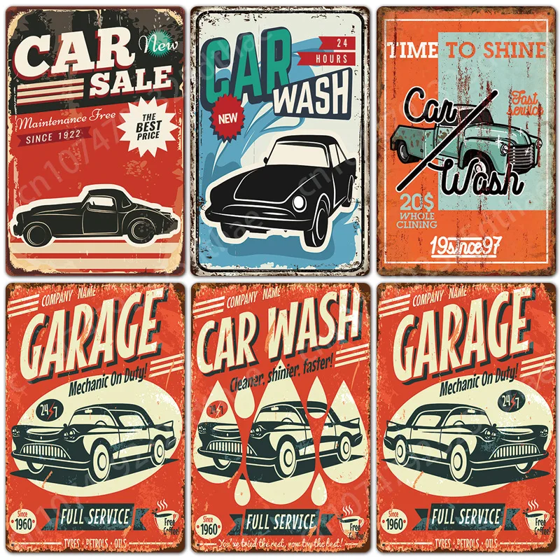 

Vintage Garage Posters Metal Tin Sign Car Wash Workshop Tool Shop Pub Club Wall Decor Art Plate Man Cave Home Decoration Plaque