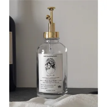 ชุดเครื่องจ่ายสบู่พร้อมป้ายฉลาก กรวย 450 มล. ขวดแก้วแบบใช้ซ้ำได้ ขวดใสสำหรับใส่กาแฟ น้ำเชื่อม ขวดใส 1