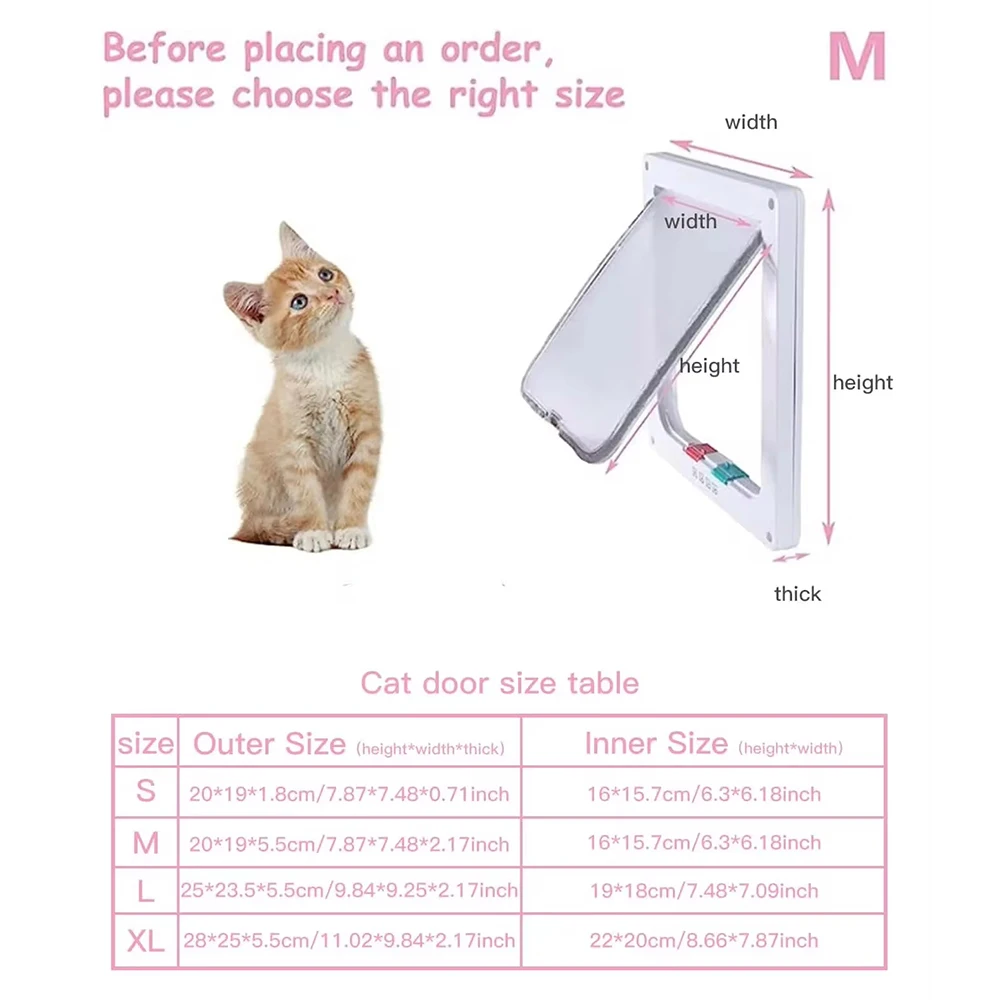 Weatherproof Cat Door with 4-Way Locking, for Cats up to 20 lbs, Interior/Exterior Pet Door for Doors, Cabinets, Garage – 4 Sizes 6