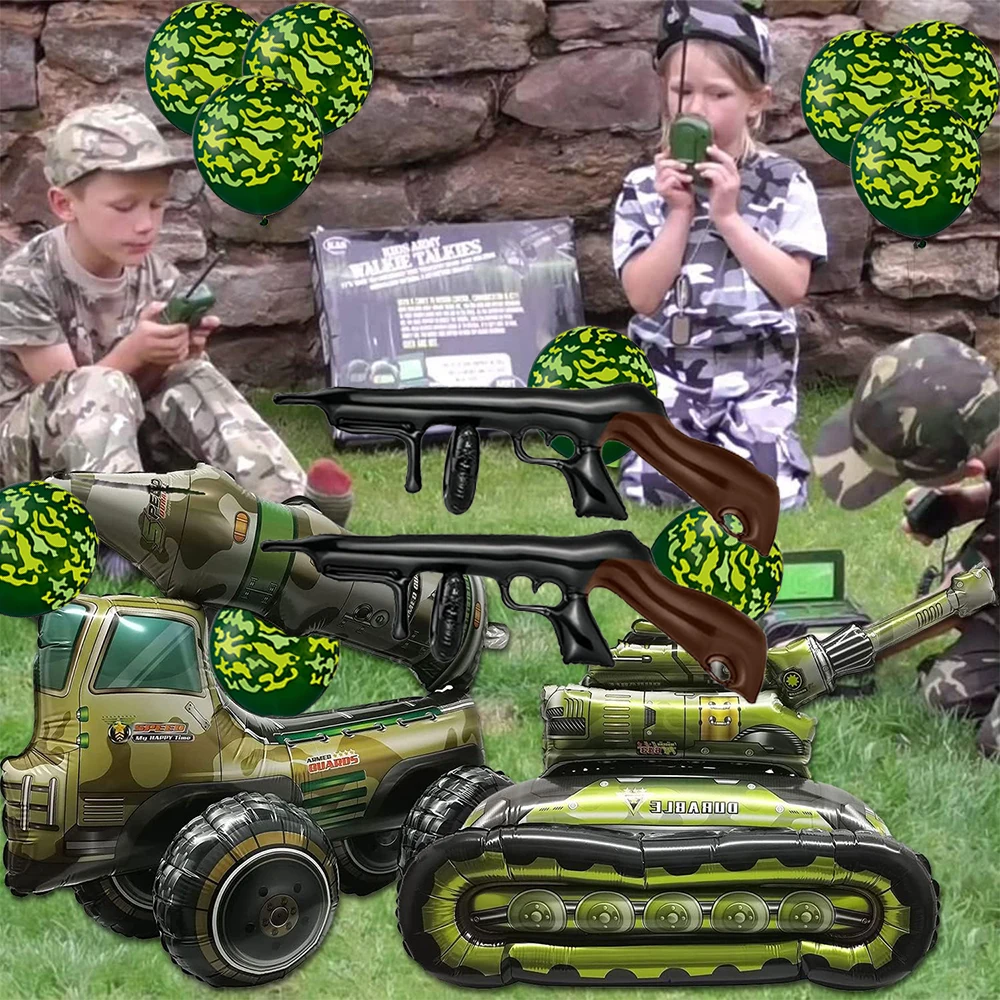 Armee Camouflage Party Folie Tank Flugzeug Ballon Camo Latex Ballon Banner Kuchen Topper für Jungen Militär Geburtstag Dekorationen Spielzeug – Detail 12