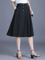 High Waist A-Line Midi Skirt for Middle-Aged Mothers Summer Pleated Loose Elastic Waist Full Skirt Slimming Korean Sle - Image 5