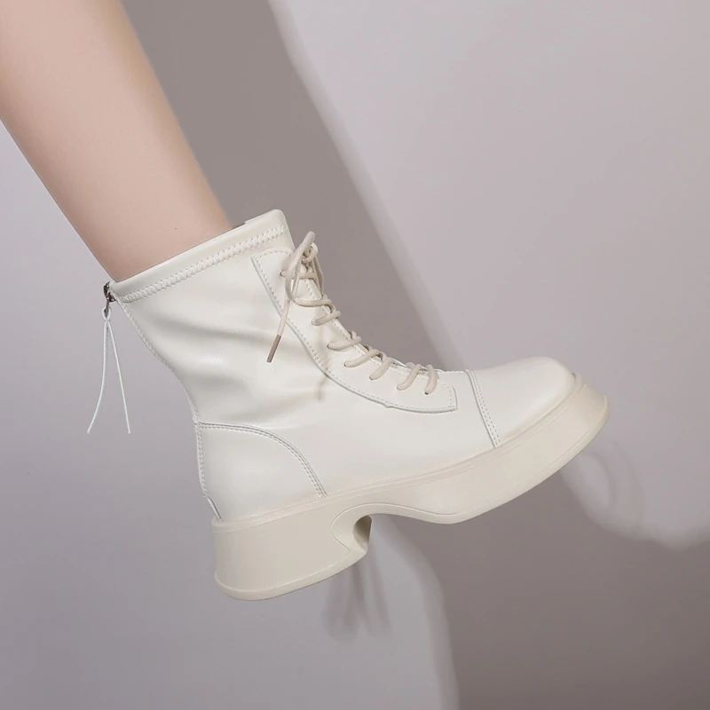 Shoes for Women 2023 Brand PU Ankle Women's Boots Platform Modern Boots Women Lace Up Side Zip Round Toe Versatile Ladies Shoes