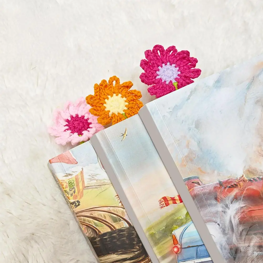 1/4/6Pcs 수제 크로 셰 뜨개질 꽃 책갈피 수공예 꽃 책 페이지 마커 독서 책 애호가 어린이 학생 여성 선물