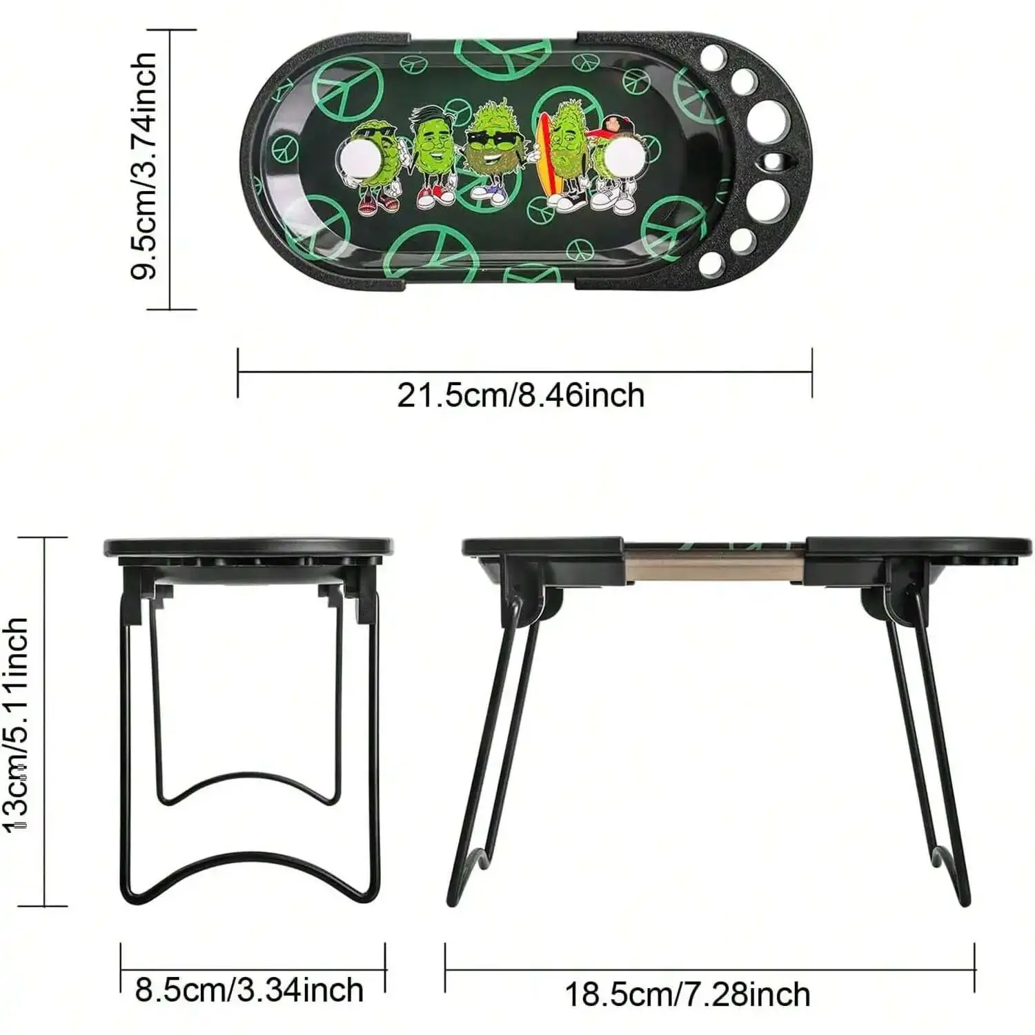 Rolling Tray with Folding Rolling Station to stuff Full Size and Standard Sized Cones-8 inch x 4 inch rolling tray with tools cigarette rolling tool