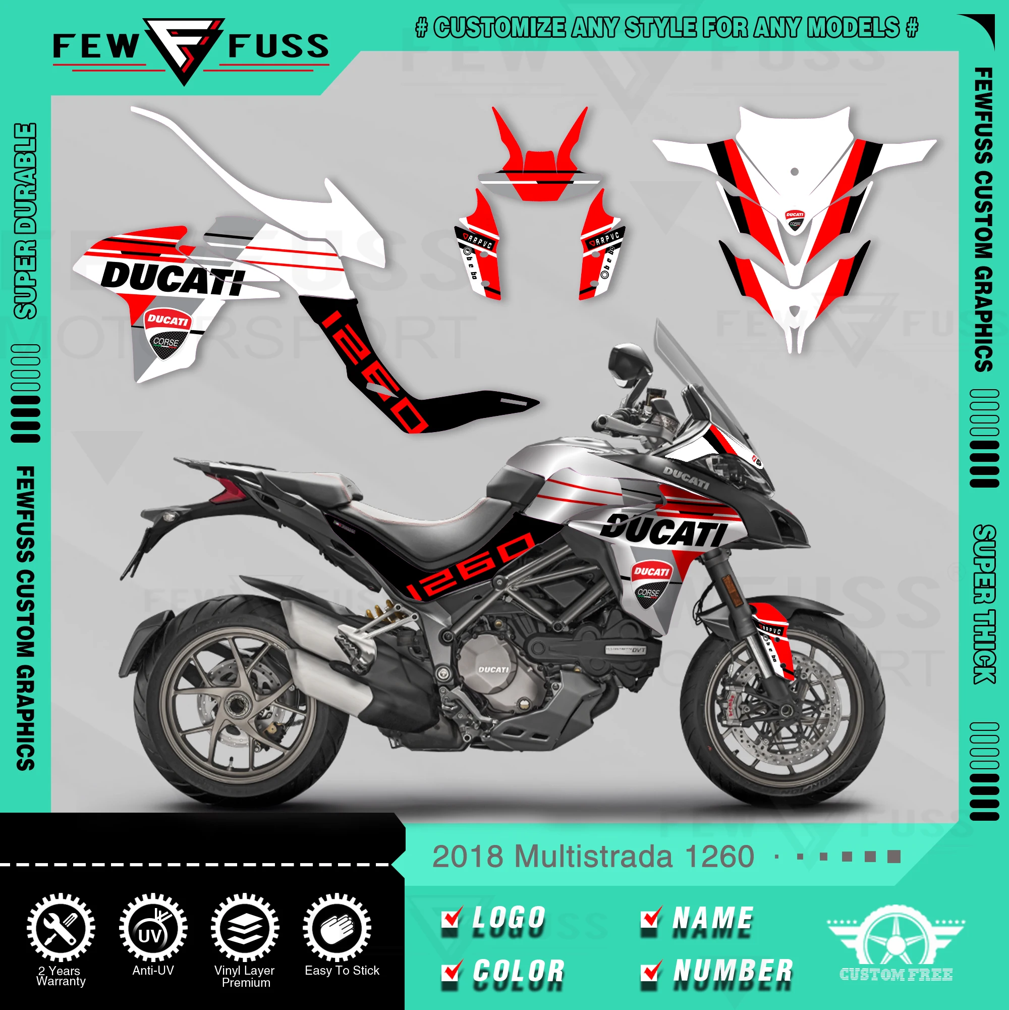 

FEWFUSS NEW Team Motorcycle GRAPHICS Sticker Kit Background Decals For DUCATI 2018 Multistrada 1260 04