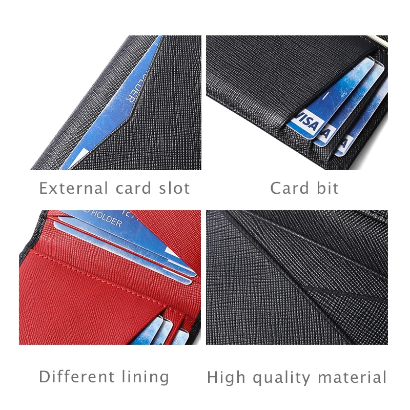 RFID Bifold Small Card Wallet for Men Slim Cross Pattern Genuine Leather Credit Card Holder