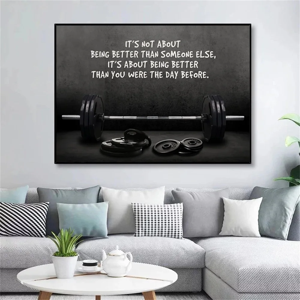 

Modern Fitness Sports Art Posters and Prints Wall Art Weightlifting Canvas Painting Motivational Quote for Gym Room Home Decor