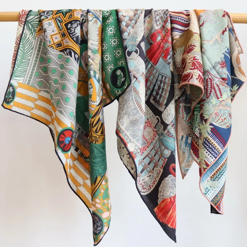 

65cm Double-sided Scarf Winter Luxury Scarf Women Designer Wool Scarfs AB Square Rolled Hem Bandanas Cashmere Pashmina