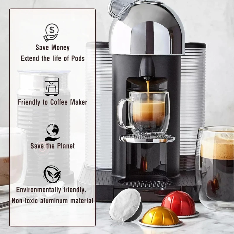 Aluminum Foil Lids For Reusing Nespresso Capsules - For Vertuoline And Vertuo - Reusable Coffee Pod Covers (100 Pcs)