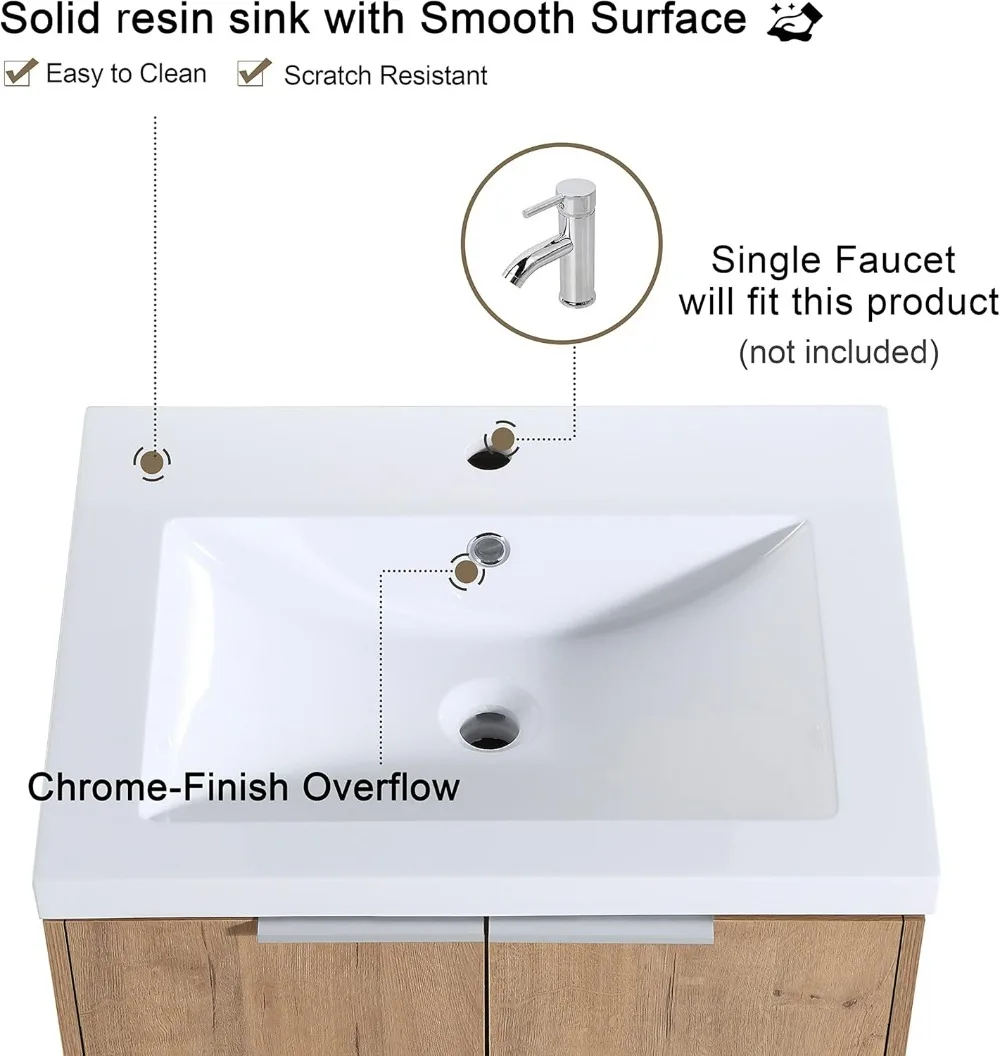 60 Inch Floating Vanity, 60" Bathroom Vanity with Sink, Double Sink Wall Mounted Vanity Combo, Modern Brown Bathroom Vanity Set 5
