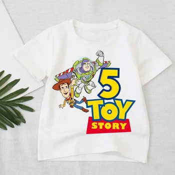 Toy Story Number 2-9 T-shirt Kawaii Birthday Tee Shirts Anime Figure Woody Buzz Lightyear Clothes Kid Girl Boy Short Sleeve Tops 1