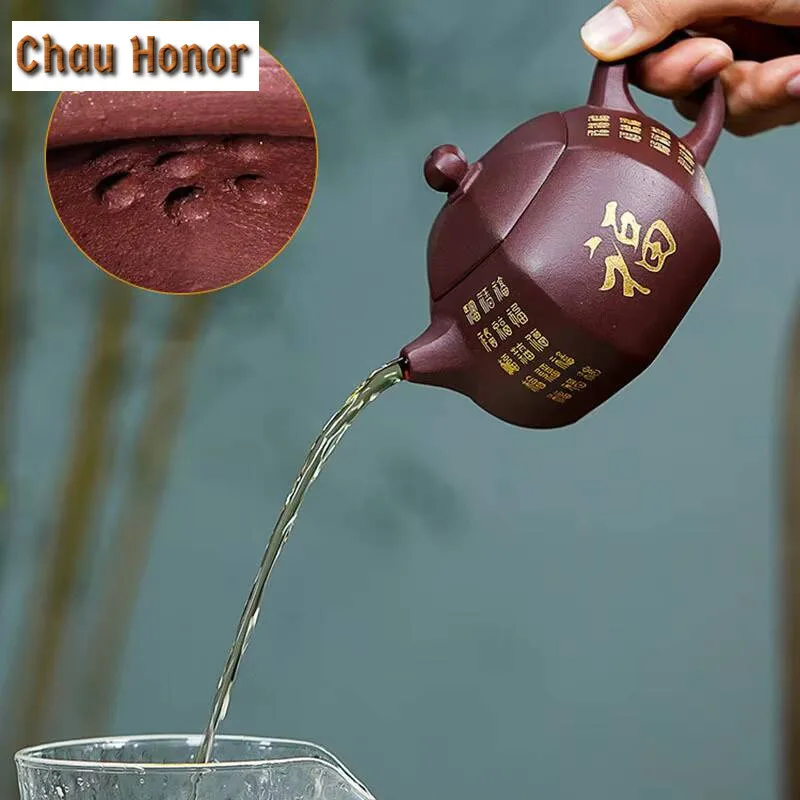 280ml Yixing Raw Ore Purple Clay Teapot All Handmade Hexagonal Kung Fu Tea Set Xishi Pot Tea Ceremony Drinkware Gifts Customized