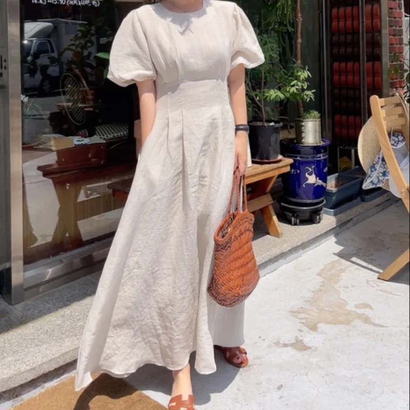 

New 2023 Fashion Party Dress Elegant Dress Summer Round Neck Cotton and Linen Wardrobe Elegant Pretty Dresses for Women
