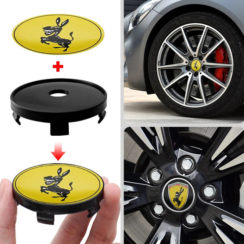 4pcs 56mm+60mm Ferrari Donkey Logo Badge Emblem Car Wheel