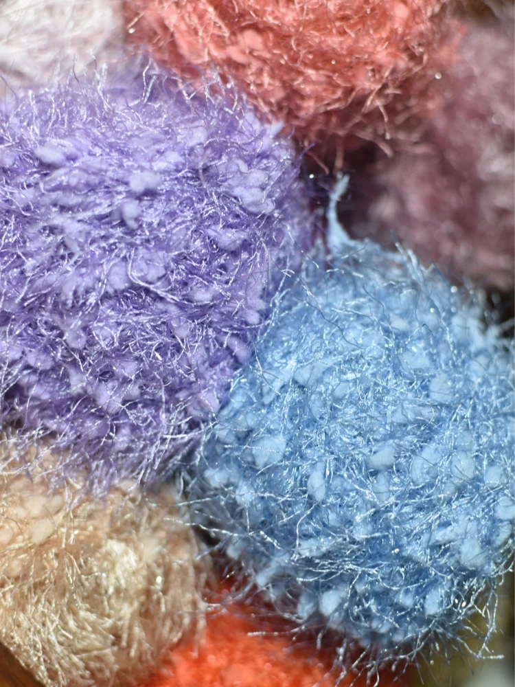 16 Colors - Glitter Silk Pom Pom Plush Yarn 100g Fancy Crochet Yarn Hand Knitting Yarn art  Wool Yarn for Knitting and Crochet 4