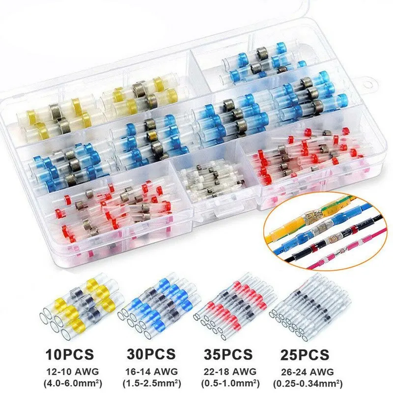 Heat Shrink Connector 100pcs Waterproof Solder Seal Shrink Butt Connectors Lug Terminals Electrical Wire Car Insulated Terminal