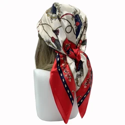 Elegant Square Silk Scarf with Fashion Print - Women's Versatile Accessory (Red)