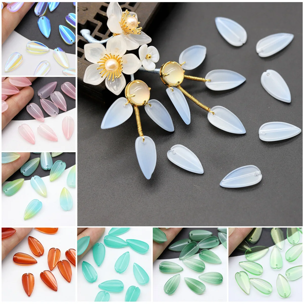 10pcs flower petal shape 16x15mm lampwork glass loose floral beads for jewelry making diy crafts findings supplies 10pcs 19x10mm Leaf Shape Petal Lampwork Crystal Glass Loose Pendants Beads for Jewelry Making DIY Crafts Findings