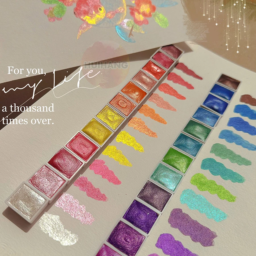 Watercolor Painting Set Watercolor Paint Watercolor Pigment 24-Color Pearl Watercolor Pigment Set for Chinese Painting Nail Pigment