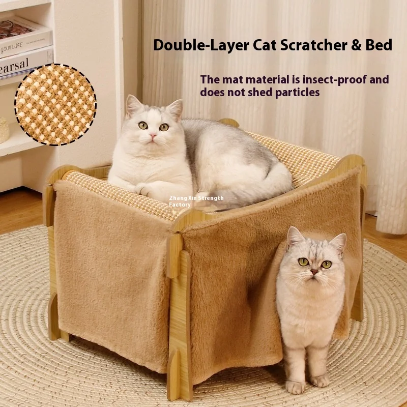 Cat nest cat scratching board integrated cat bed sisal in all seasons upper and lower bunk warm villa double layer semi-closed