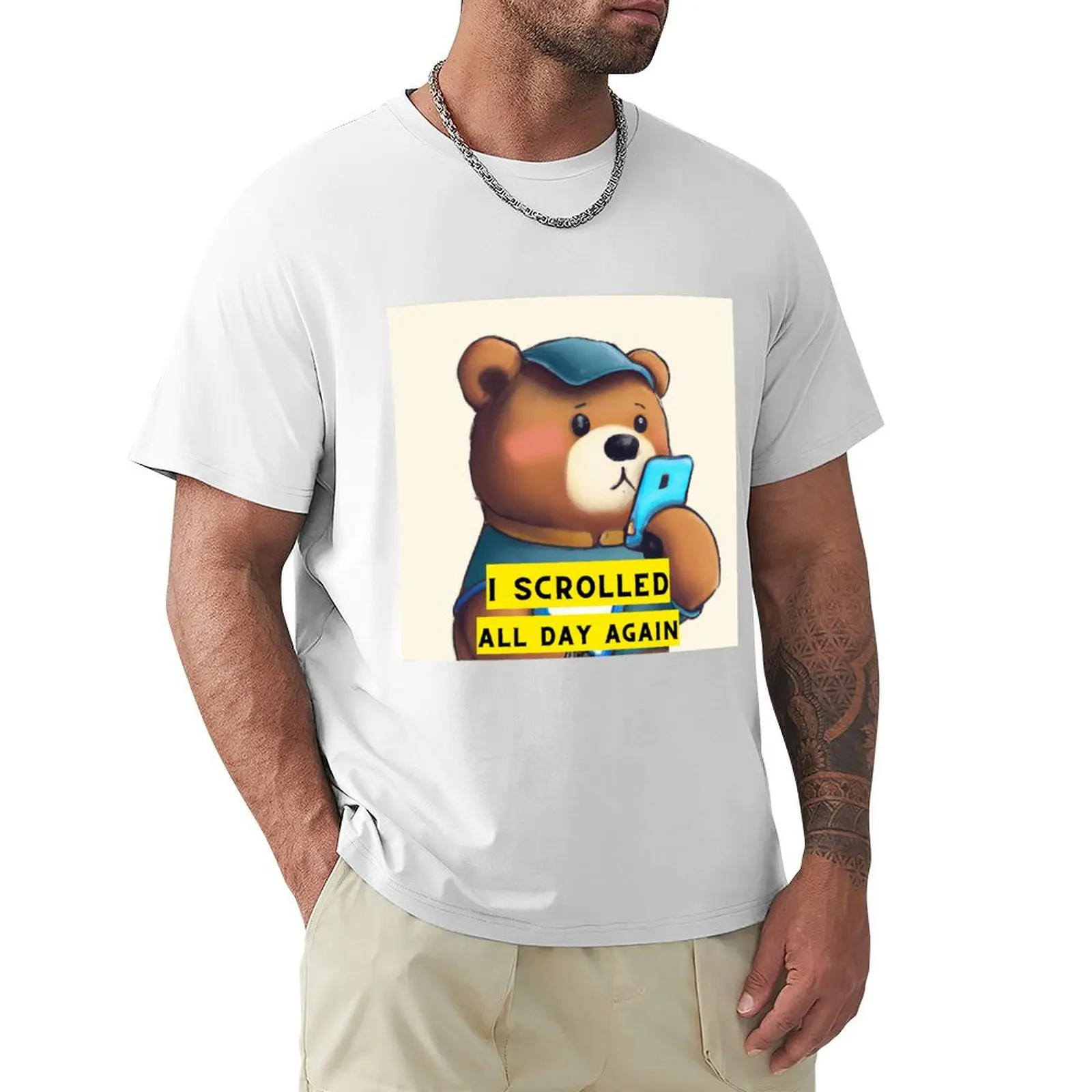 

Lazy Animals Using Phone #bear T-shirt tops plain mens workout shirts