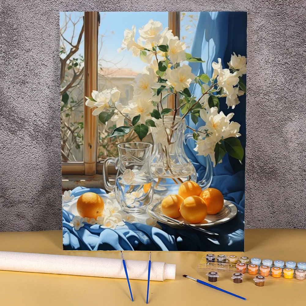 

DIY Painting By Numbers Flowers Orange Picture Of Coloring By Numbers For Adults Acrylic Paint Package Home Wall Art Living Room