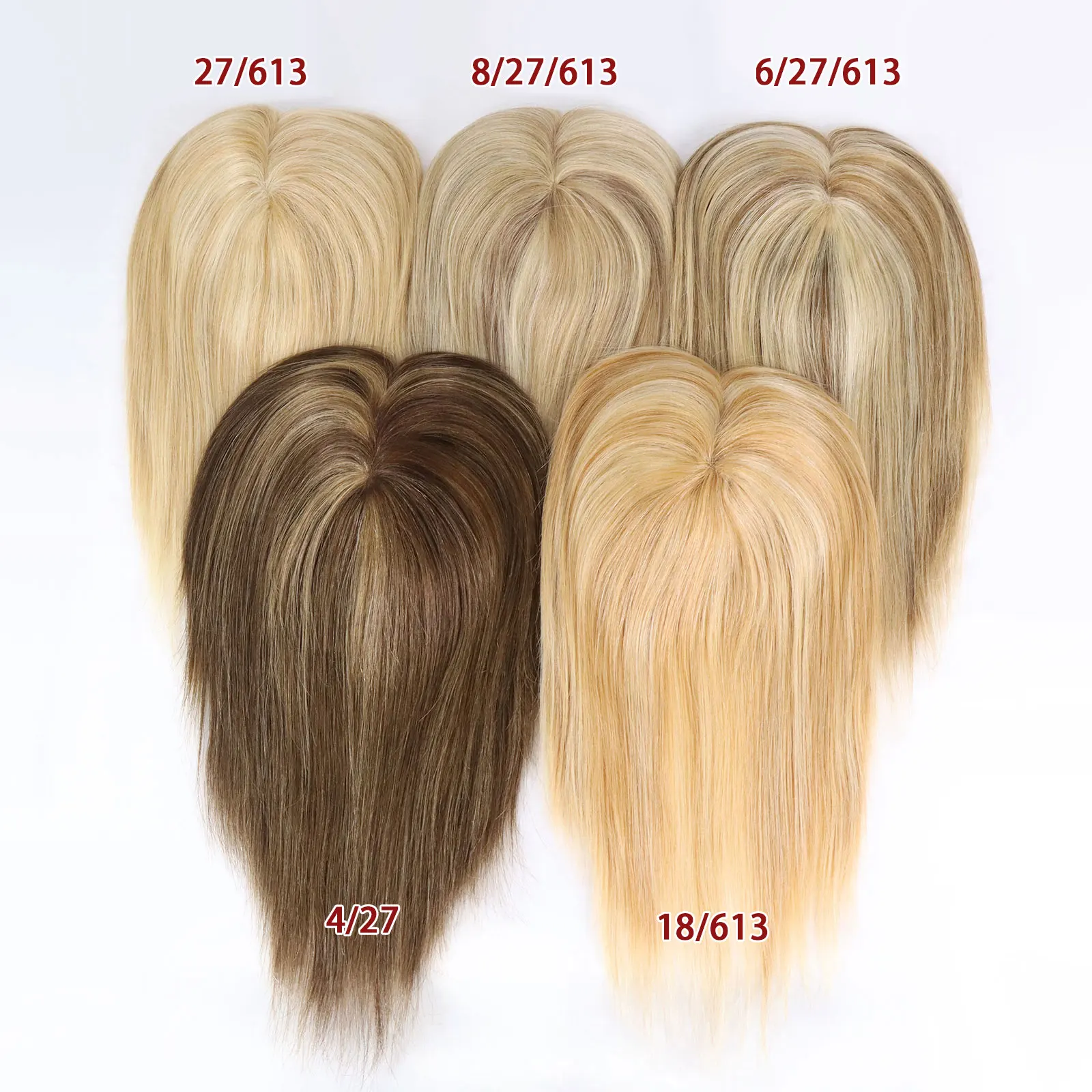 

Highlight Color 12" Mono Base Hair Toppers Human Hair For Women Blonde Top Hairpiece Free Part Clip in Hair Extension