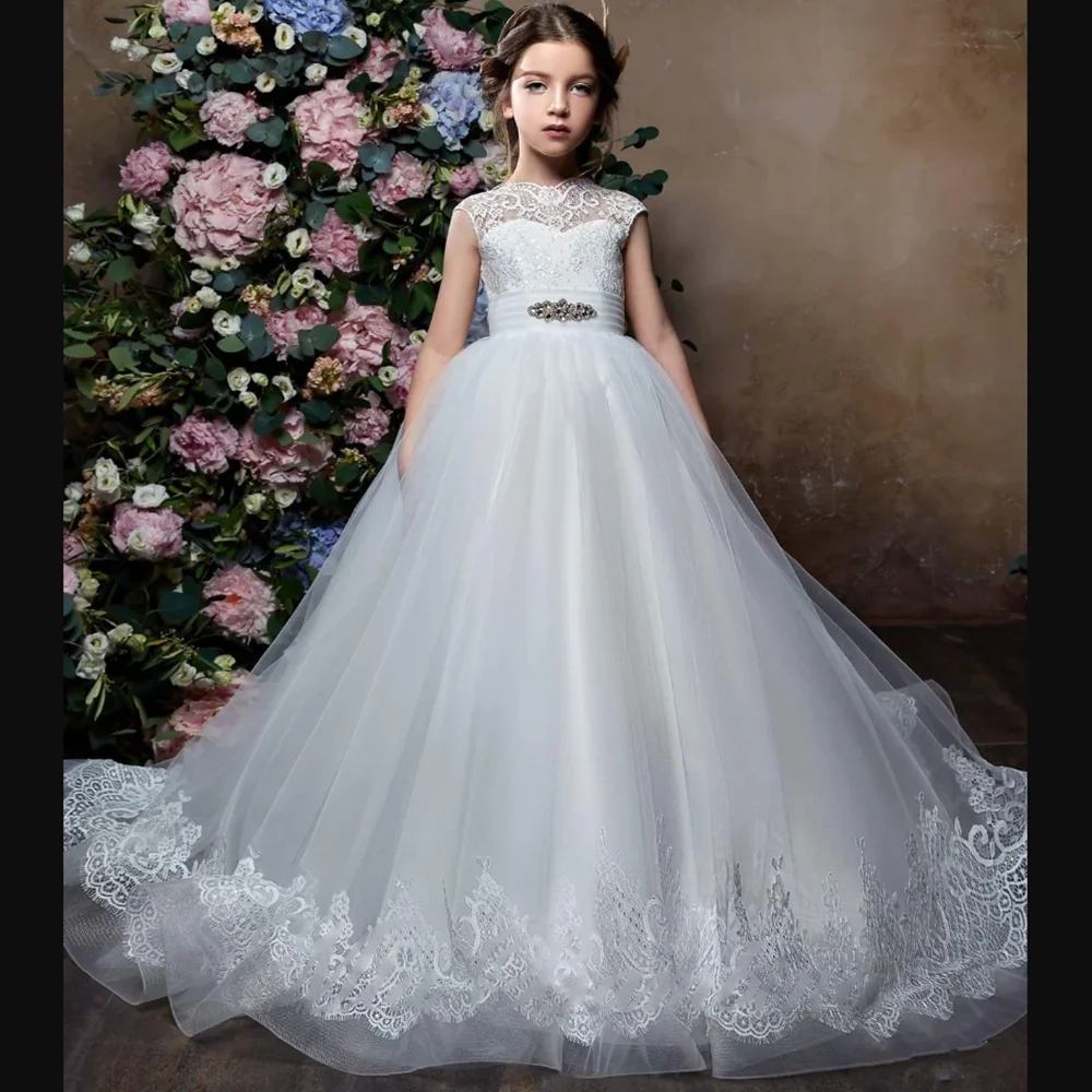 

Flower Girl Dresses Sleeve Flower Girl Dresses For Wedding Prom Party Girls Pageant Gowns Lace Floral Appliques