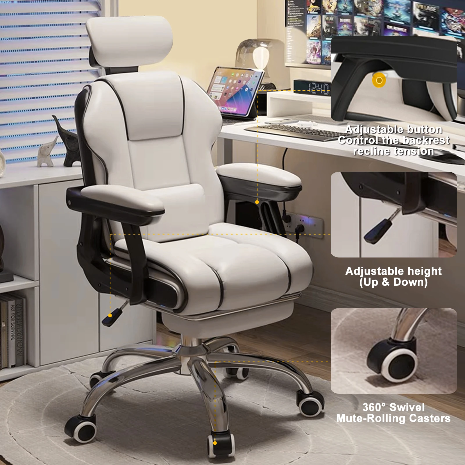 Ergonomic Administrative Office Chair, High Back Adjustable Reclining Computer Chair with Thick Seat Cushion