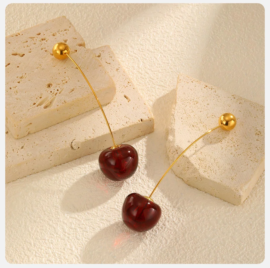 Vnox Vivid 3D-Kirsch-Ohrringe, modischer neuer süßer Obst-Ohrschmuck, 1 Paar trendiges Mädchen-Accessoire – Detail 6
