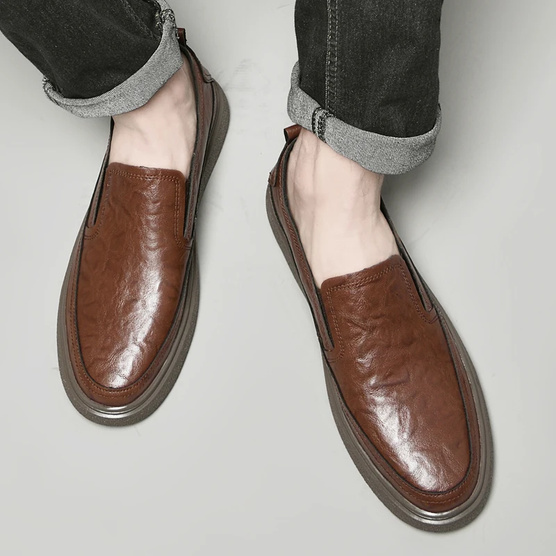 Comfortable Breathable Men's Flats Genuine Leather Mens Loafers Business Casual Driving Shoes Comfortable Sports Walking Shoes 2