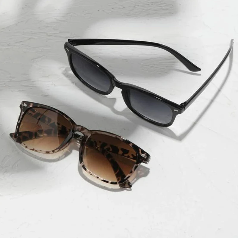 2 stücke Vintage schwarze quadratische Sonnenbrille Frau Luxusmarke kleines Rechteck Sonnenbrille weibliche Steigung klarer Spiegel oculos de sol – Detail 2