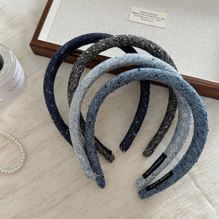 Elegant Tweed Fabric French Blue Hairband - Trendy Non-slip Padded Hair Accessory