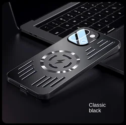 Premium Hard Metal Wireless Charging Case with Heat Dissipation & Magnetic Back Cover for OnePlus 13T (Black)