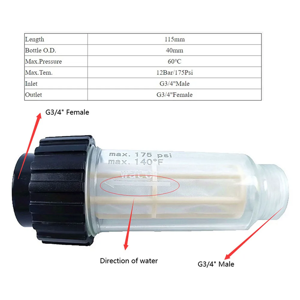 Hose Pipe Water Inlet Pump Filter Inlet G 3/4" F / Outlet G 3/4" M For KARCHER K2 K3 K4 K5 K6 K7 Pressure Washer Replace Parts