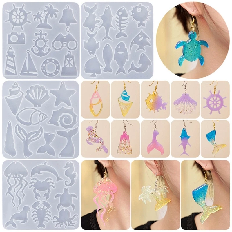 

Epoxy Resin Silicone Mould Easy to Use Ocean Themed Pendant Molds Casting Moulds Earrings Pendant Mold Silicone Material X3UD