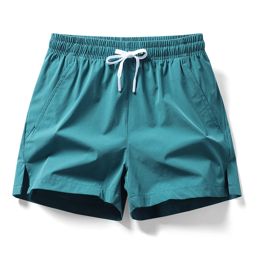 Summer Men's Casual Split Beach Shorts for Sports, Ice Silk Fitness, Running, Breathable Elastic Waist Quick Drying Solid Colors 3