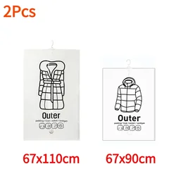 Transparent Vacuum Storage Bag for Clothes and Coats - Dustproof Organizer with Air Pump (1Pc L 1Pc M)