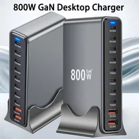 800W GaN 10 Ports Fast Charging Station Adapters USB C Dual 140W PD3.1 Desktop Charger for Multiple Devices Laptop Wall Charger
