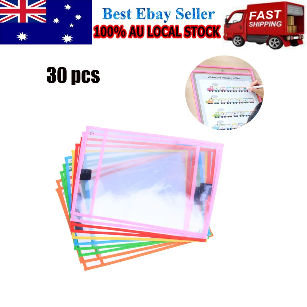 재사용 가능한 건식 지우기 포켓 모듬 색상 문구, 사무실 학교용 펜 케이스, PVC 투명 쓰기 및 닦기