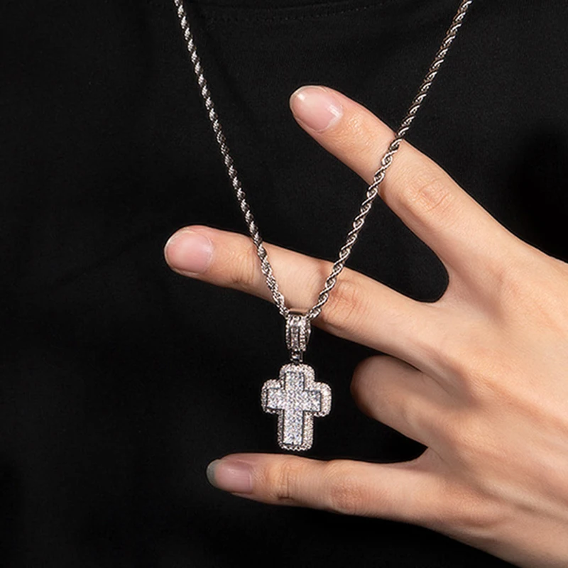 Iced Out Anhänger Kreuz Halskette AAA + Zirkonia Schwarz Gold Farbe Edelstahl Seil Kette Hip Hop Männer Schmuck Geschenk OHP155 – Detail 2