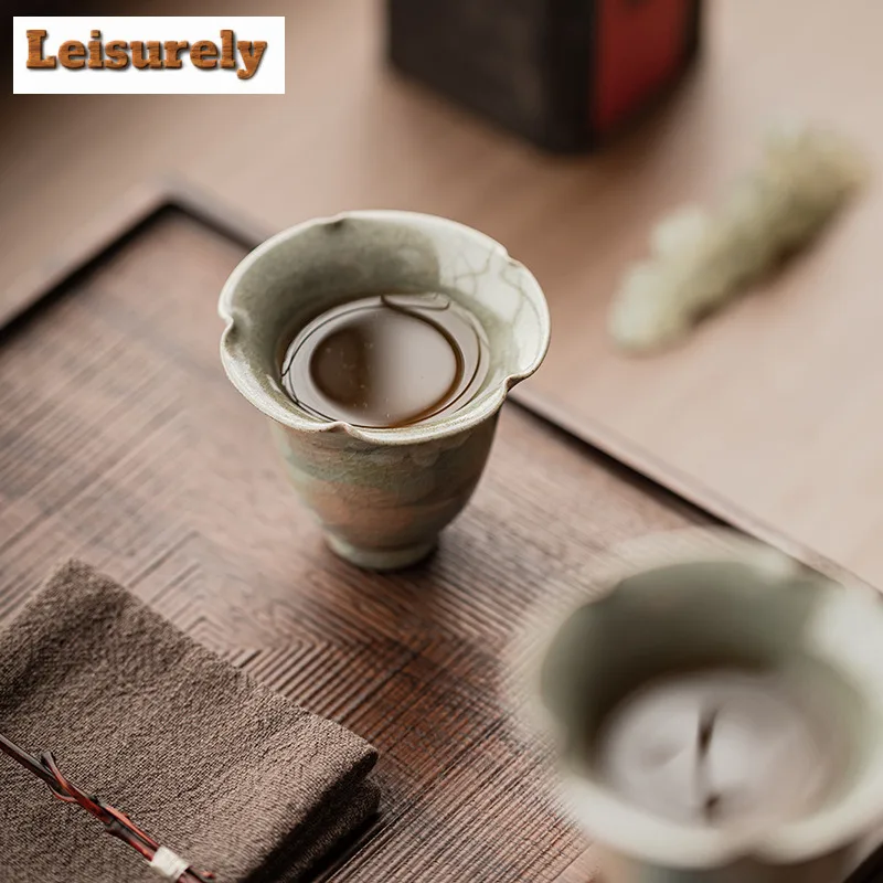 Hand-painted Daisy Teacup Ancient Ice Crack Glaze Glazed Tea Bowl Tea Pair Tea-tasting Smelling Cup Chazhan Master Cup Tea Items