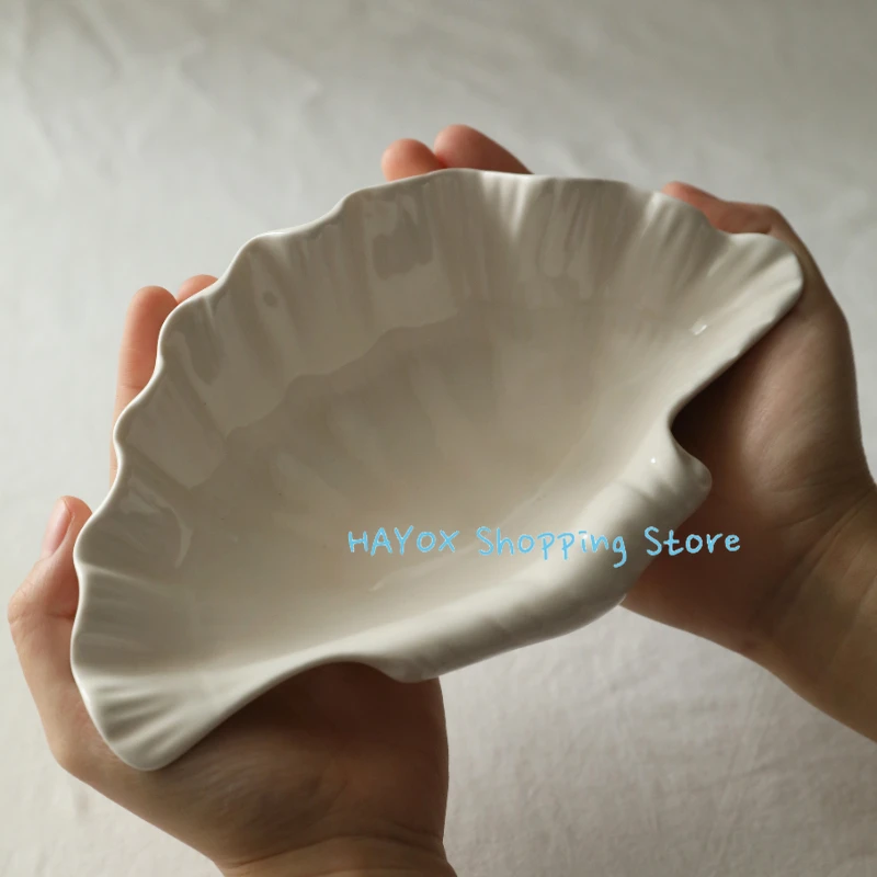 Three-dimensional Shell Plate Cream Retro Ceramic Plate Fruit Snack Dinner Tray Dish Set Jewelry Storage Dish Tableware dining dish