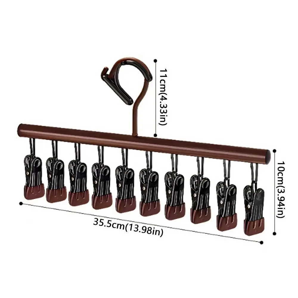 Multi-purpose 10 Clips Clothes Drying Rack Anti-Slip Non-marking Sock Clips Rotatable Windproof Clothes Hanger Home Closet