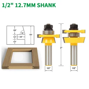 2PC/Set 1/2" 12.7MM Shank Milling Cutter Wood Carving Rail & Stile Router Bit Set Door Knife Woodworking Tenon Cutter For Wood