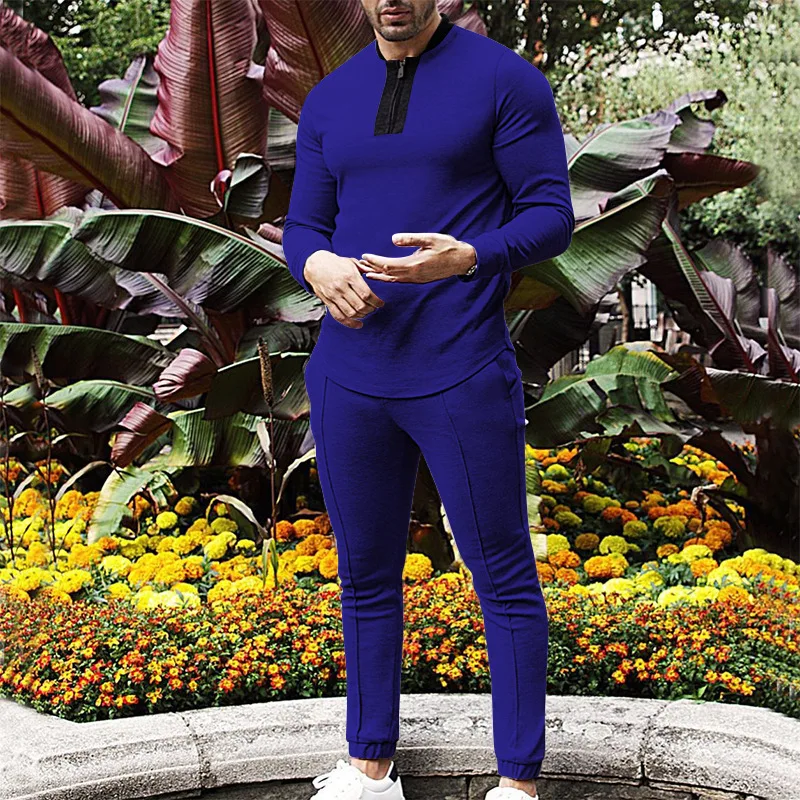 Men's Autumn Sports Fashion Casual Half Zipper Stand Collar Men's Casual Suit