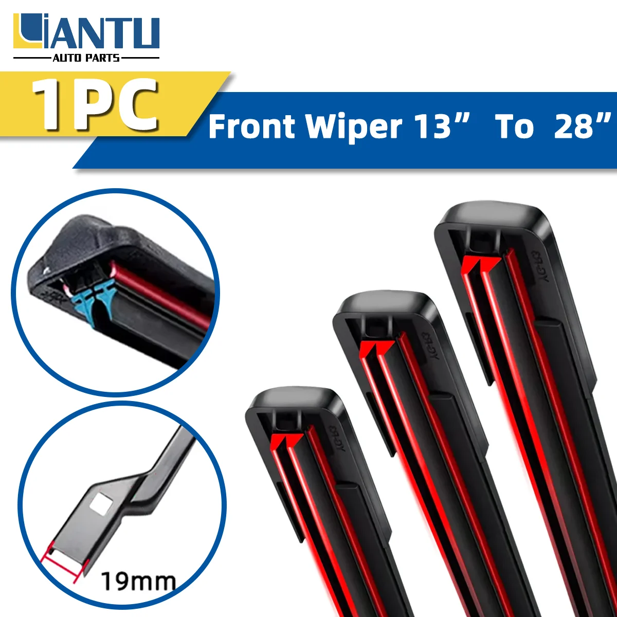 1PC Car Wiper Blades For 19mm Type Dual Rubber Strip Design 14"16"17"18"19"20"21"22"24"26" Silent Accessories Long Lasting