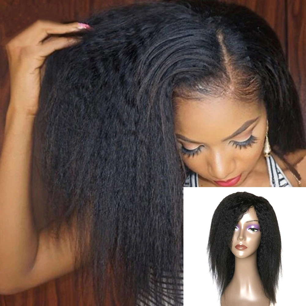 Kinky Straight Human Hair Wigs For Women Glueless Full Machine Made 10-22 Inch Cheap Yaki Straight Wigs Natural Remy Hair
