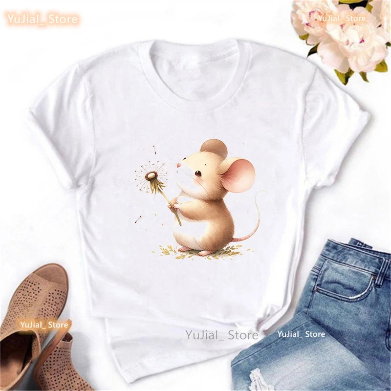 Maus Wunsch Löwenzahn Druck T-Shirt Mädchen Kawaii Kleidung Sommer Mode Tops T-Shirt Frauen Harajuku Shirt – Detail 6