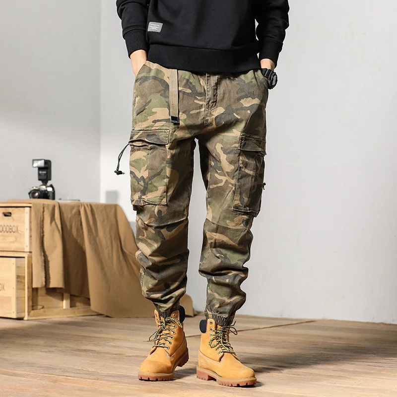 

2023 new men's camouflage casual pants trend elastic pants fashion leggings men's pants student cargo pants